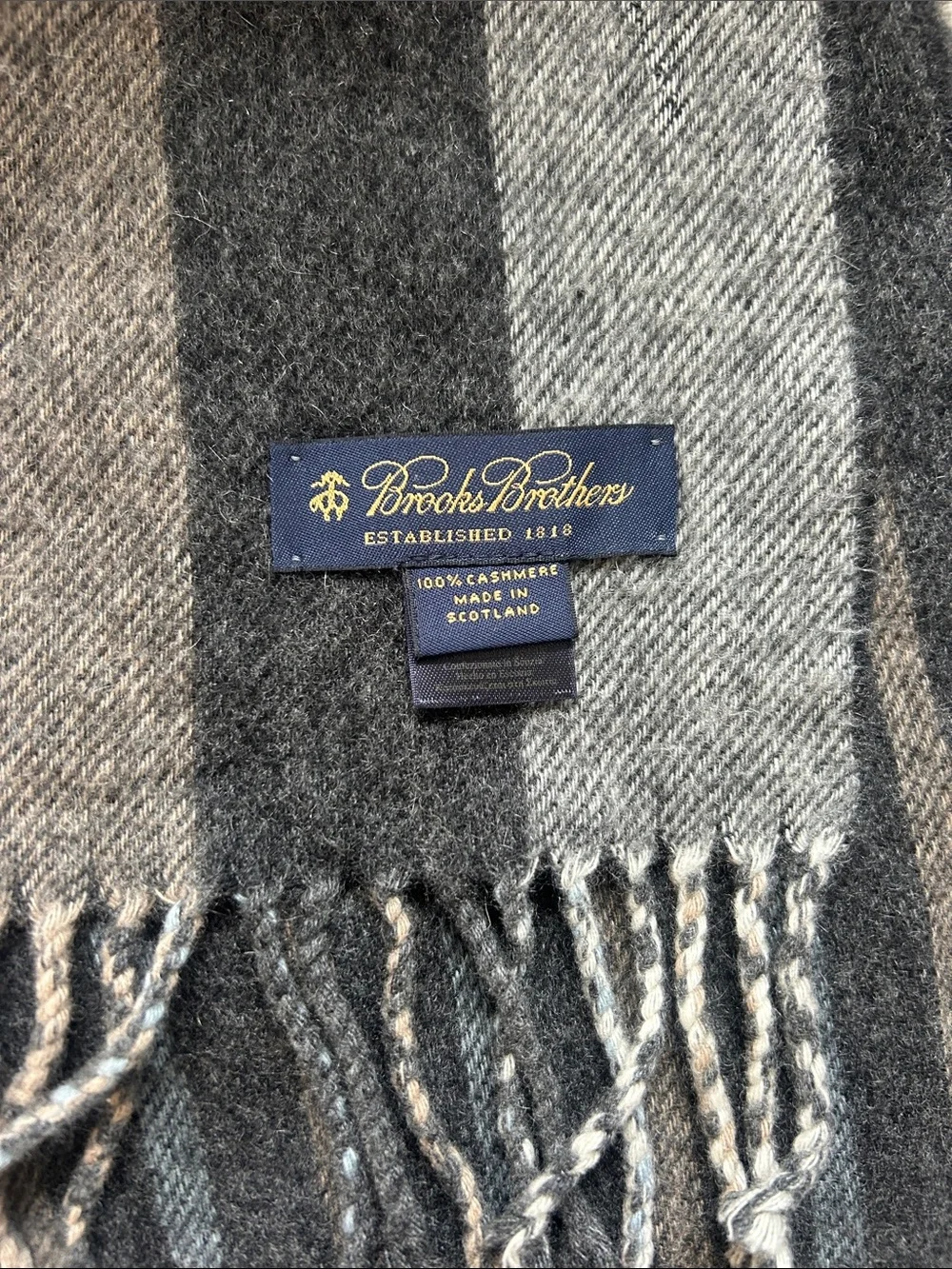 Brooks Brothers Cashmere Men's Striped Wool Scarf - Gray and Brown